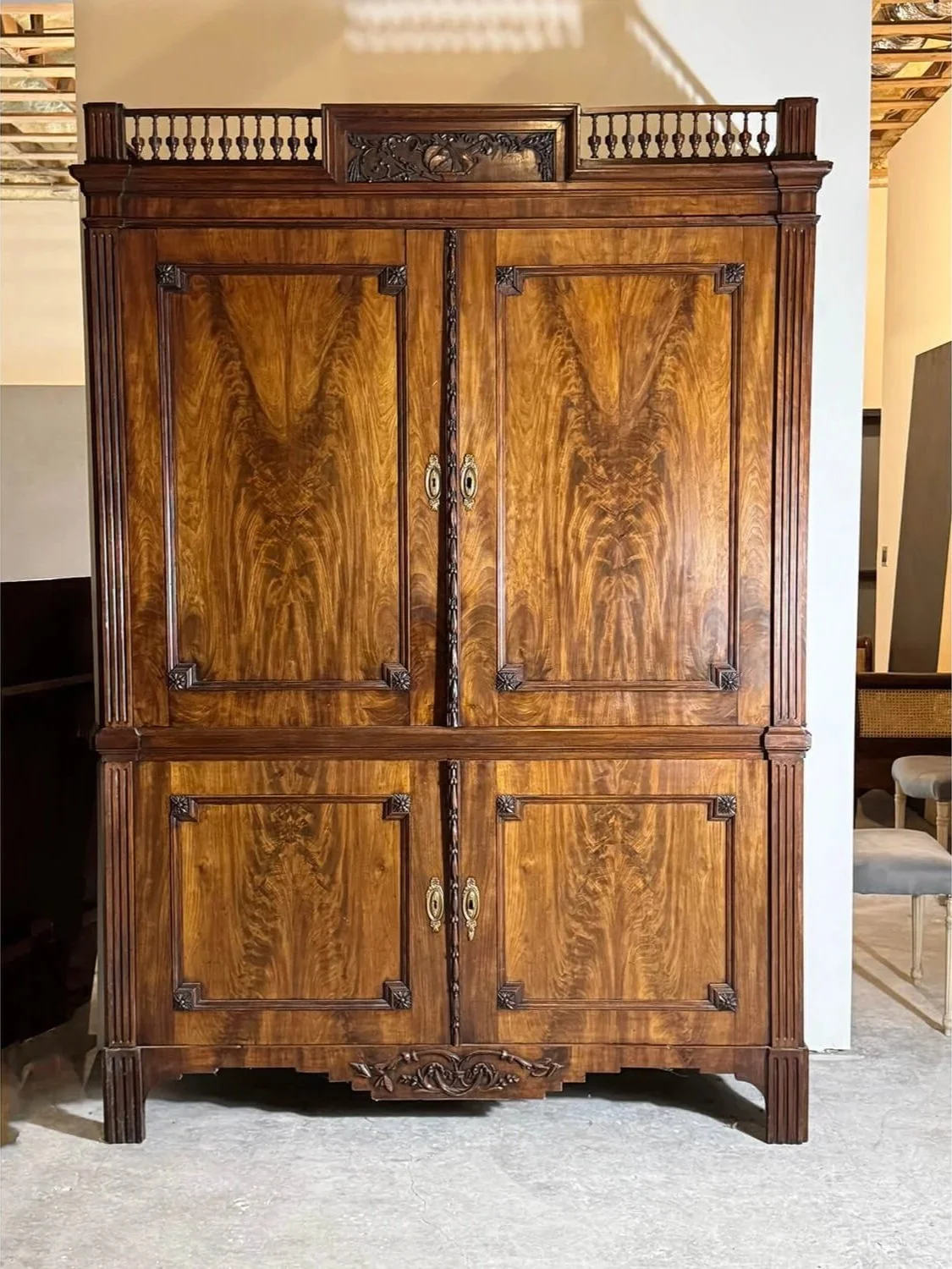 Neoclassical Mahogany Linen Press