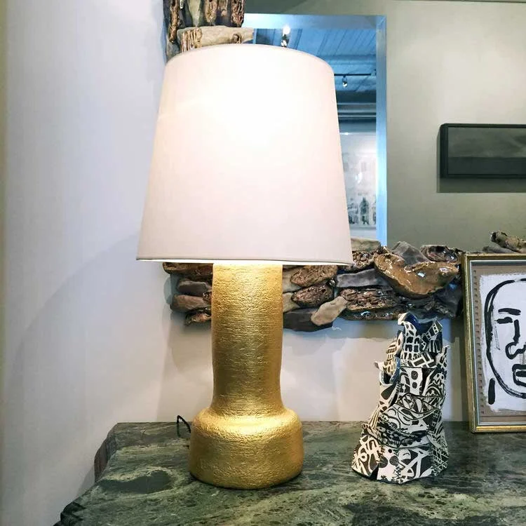 Gilded Ceramic Candlestick Lamp