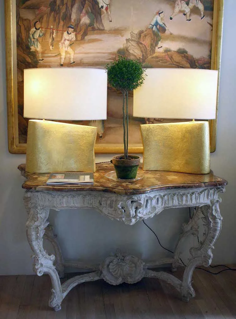 Gilded Ceramic Wave Lamps