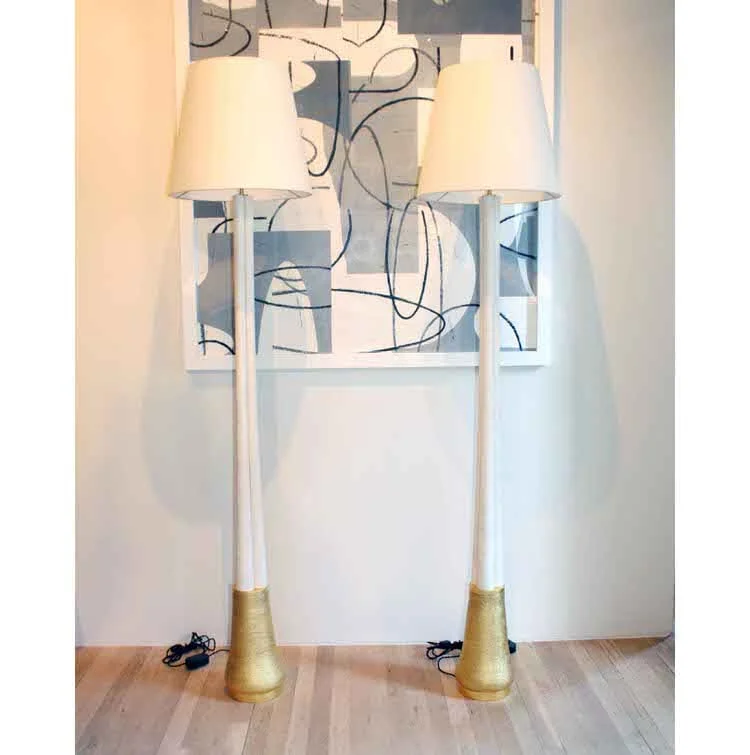 Pair of Ceramic Parchment Trefoil Lamps