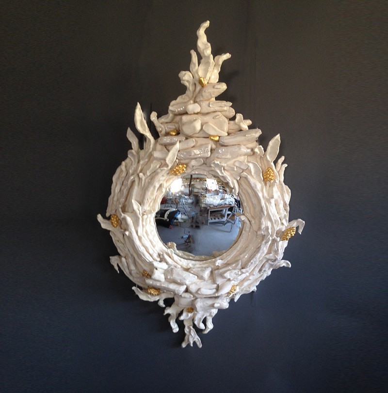 Cream Glazed Ceramic Convex Mirror
