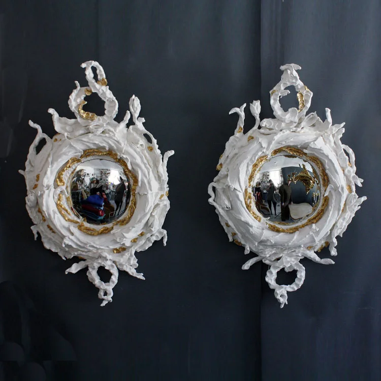 Cream Glazed Ceramic Convex Mirror