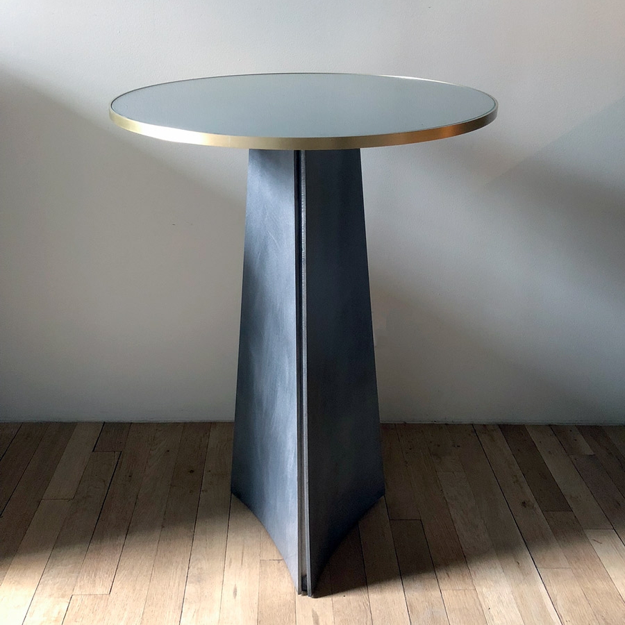 Circular Steel Glass Brass End Table Gerald Bland
