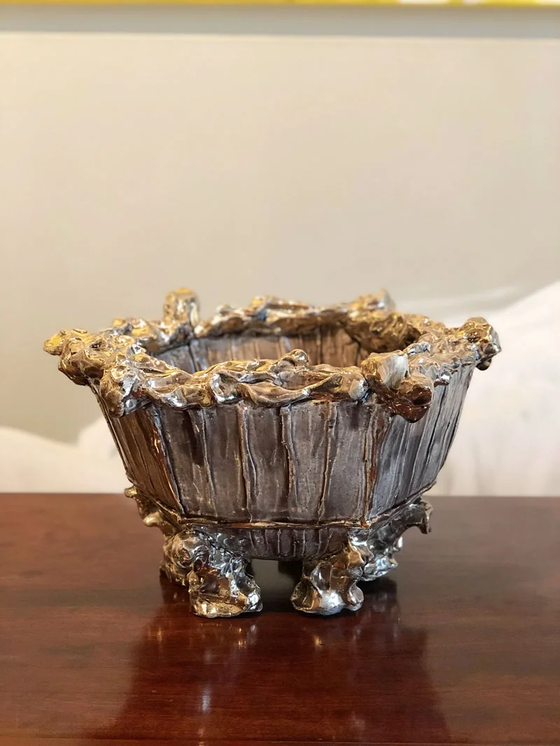 Gilded Ceramic Cache Pot