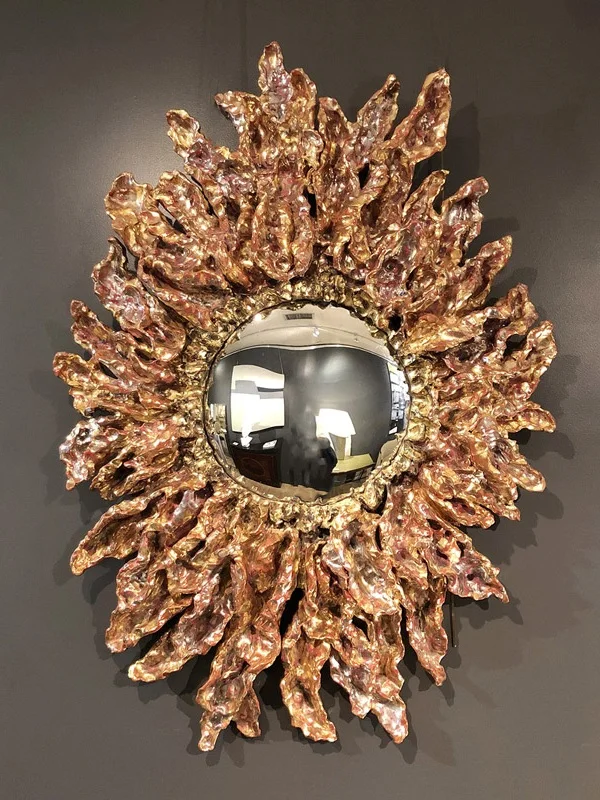 Gilded &amp; Glazed Ceramic Convex Mirror