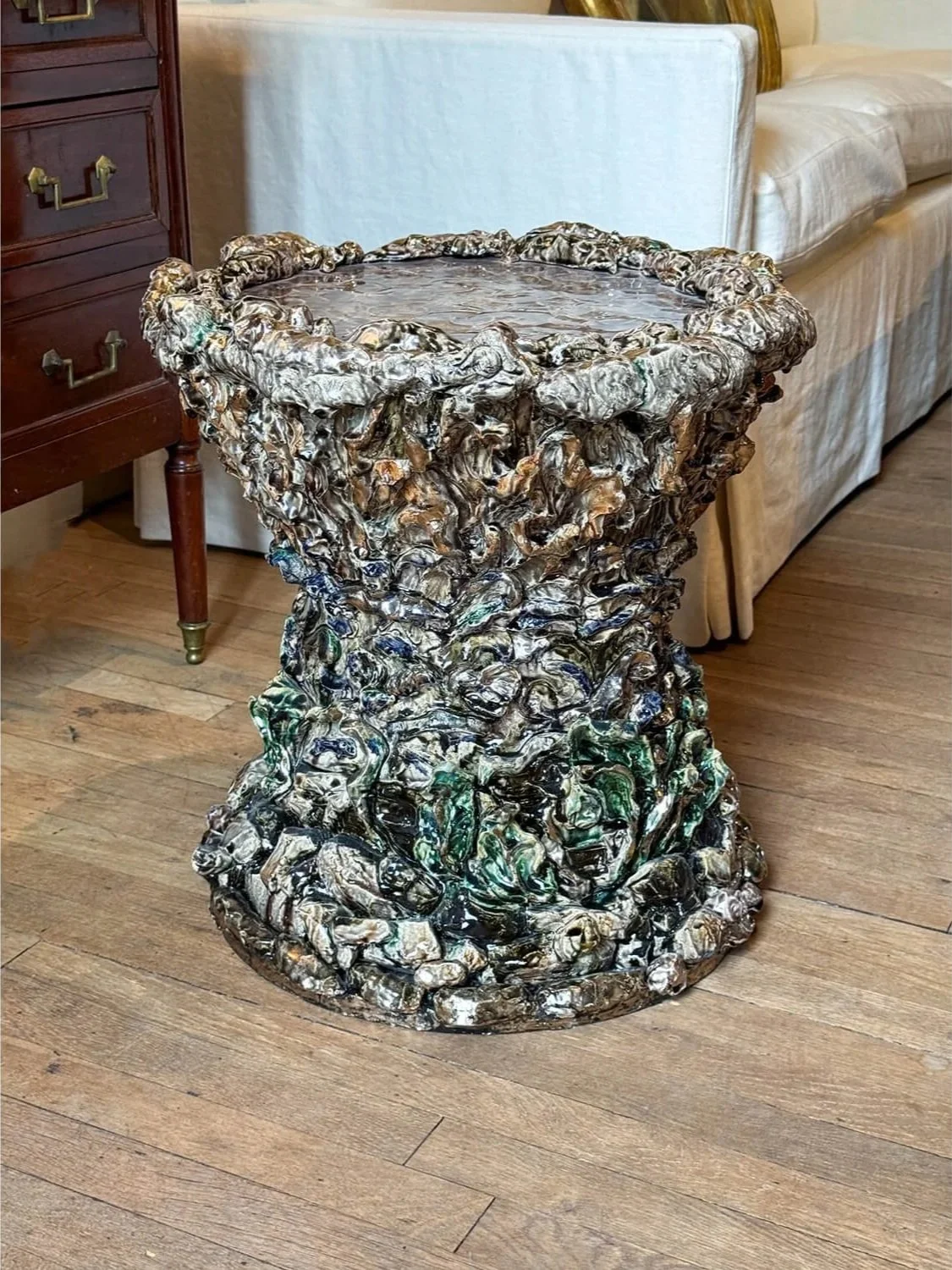 Gilded and Glazed Ceramic Occasional Table by Eve Kaplan