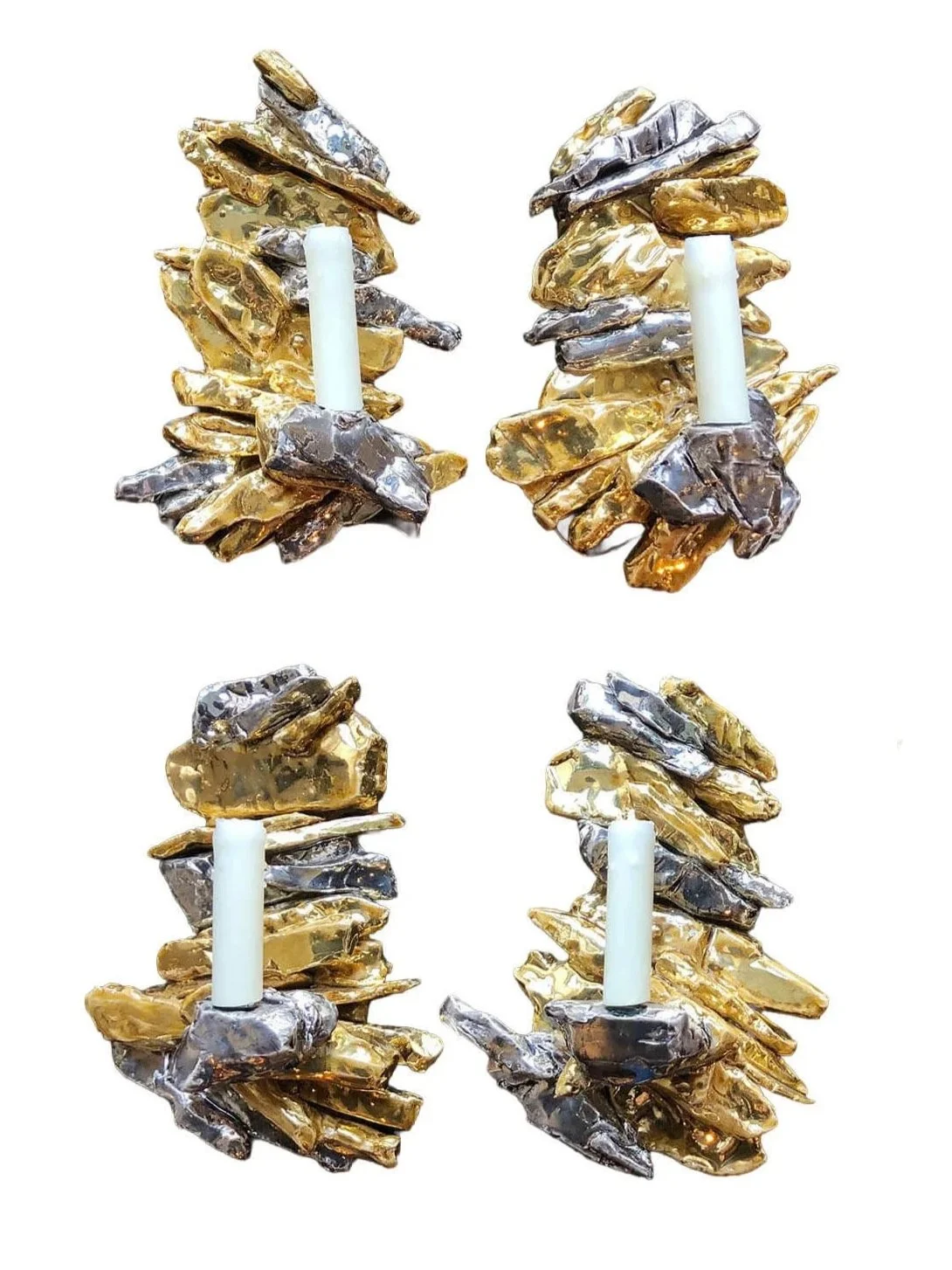 Pair of Gilded Ceramic Wall Lights