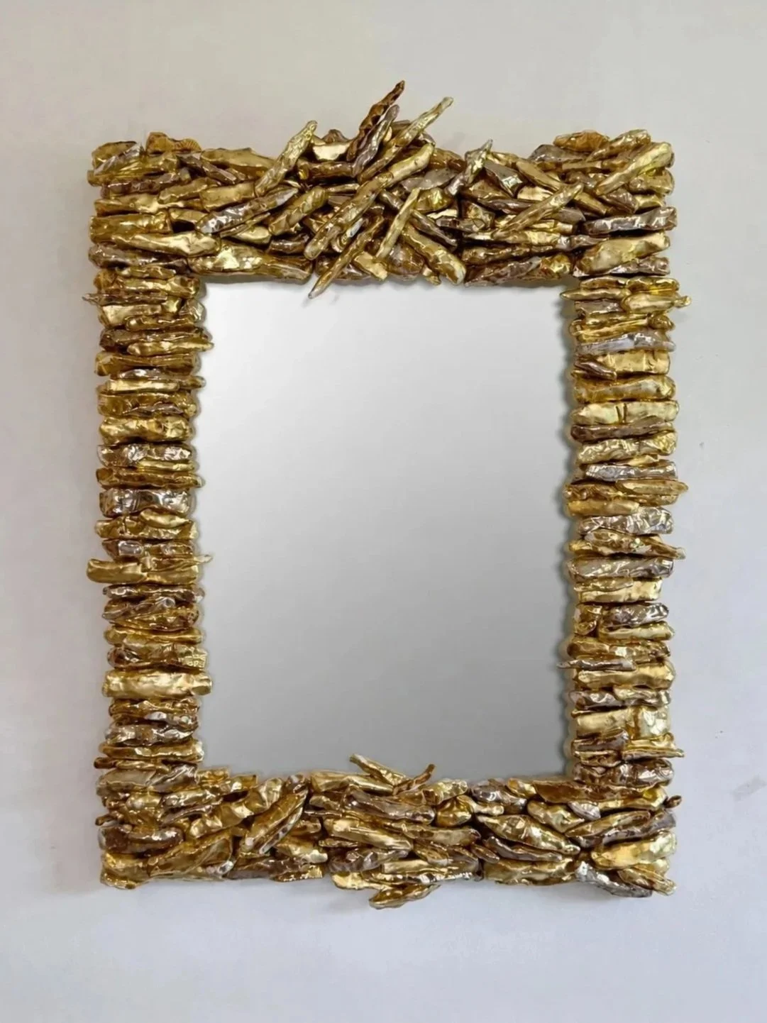 Gilded Ceramic Slat Mirror by Eve Kaplan