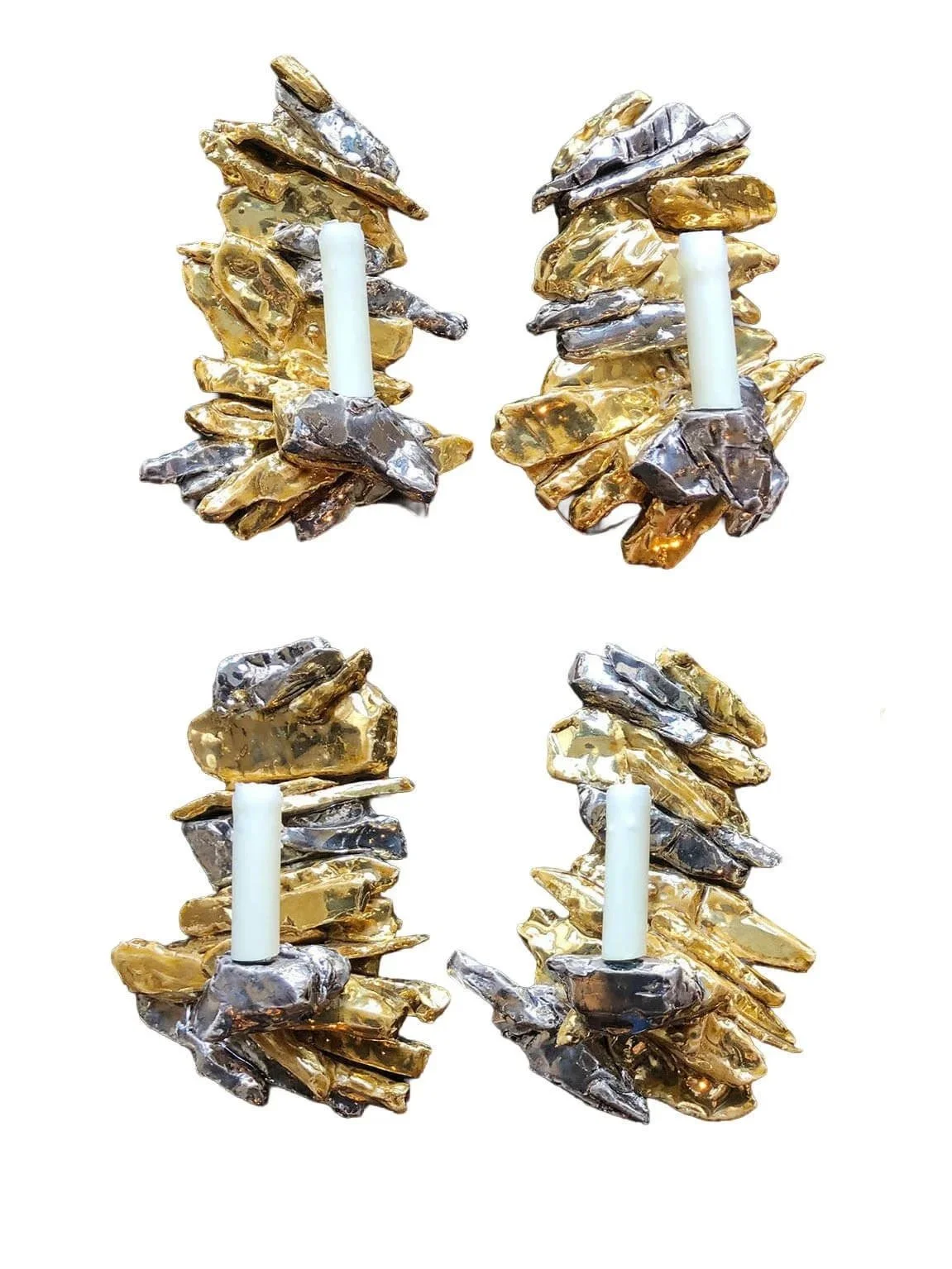 Pair of Gilded Ceramic Wall Lights