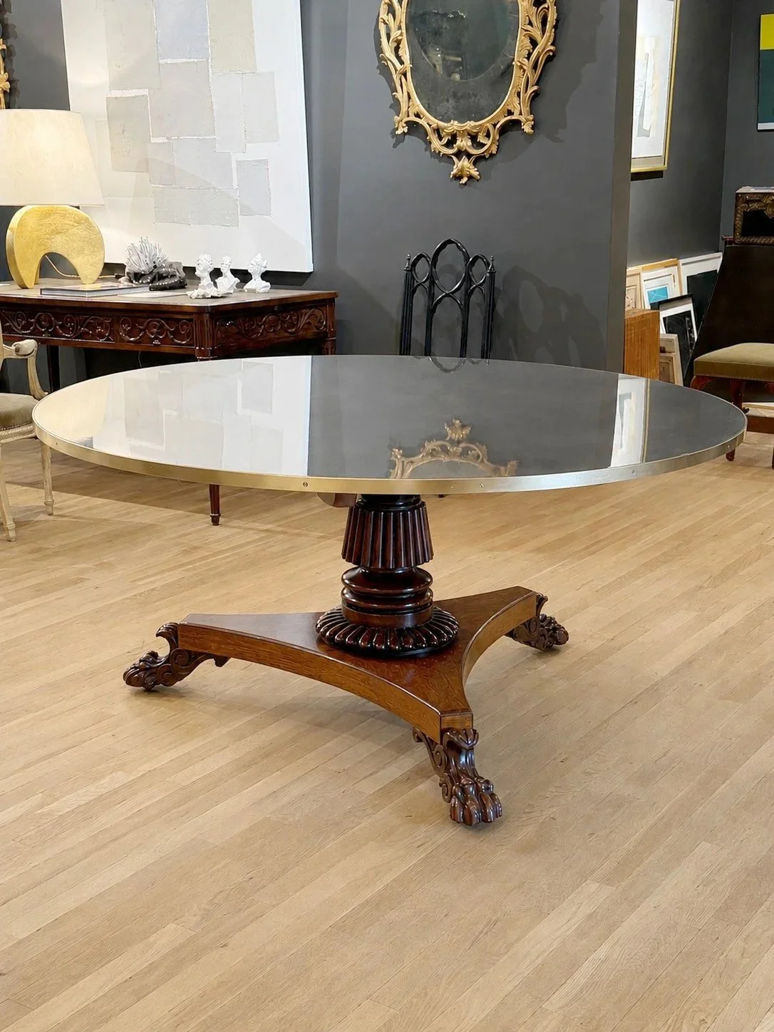 Oak Steel and Brass Center Table