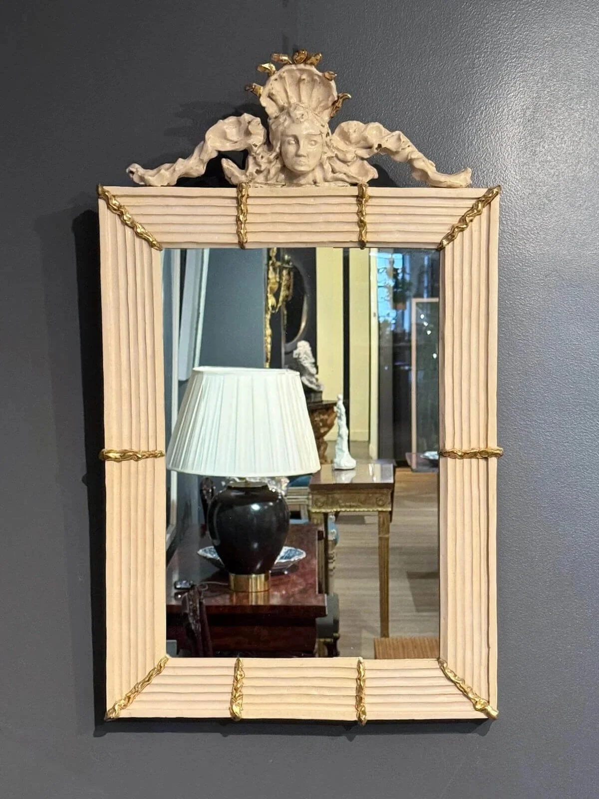 Small Cream Glazed Ceramic Mirror