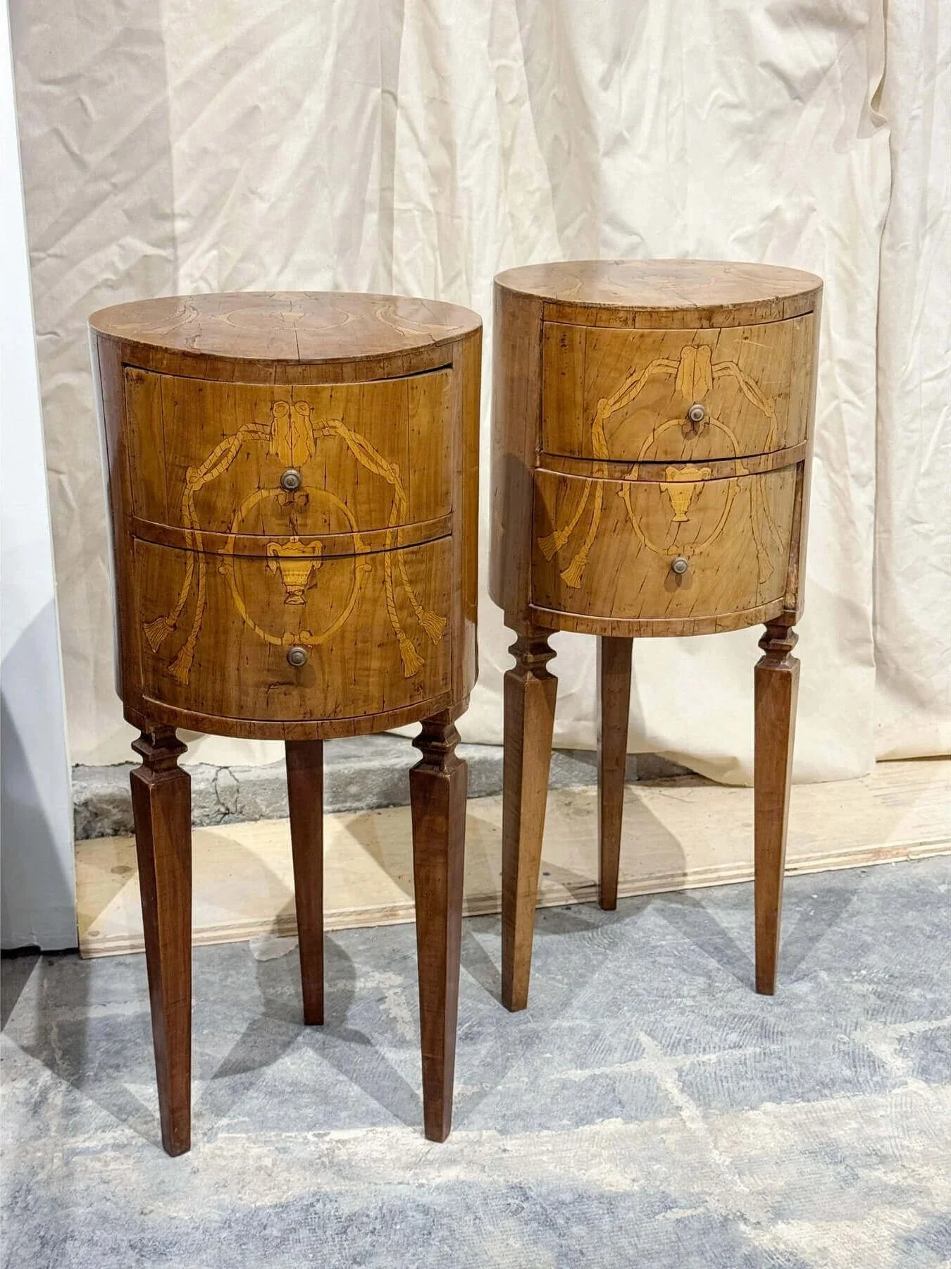 Pair of Inlaid Walnut Bedside Cabinets