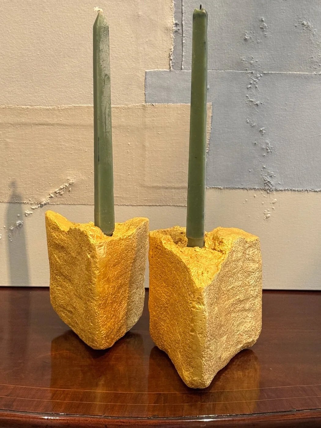 Pair of Gilded Ceramic Jagged Candlesticks