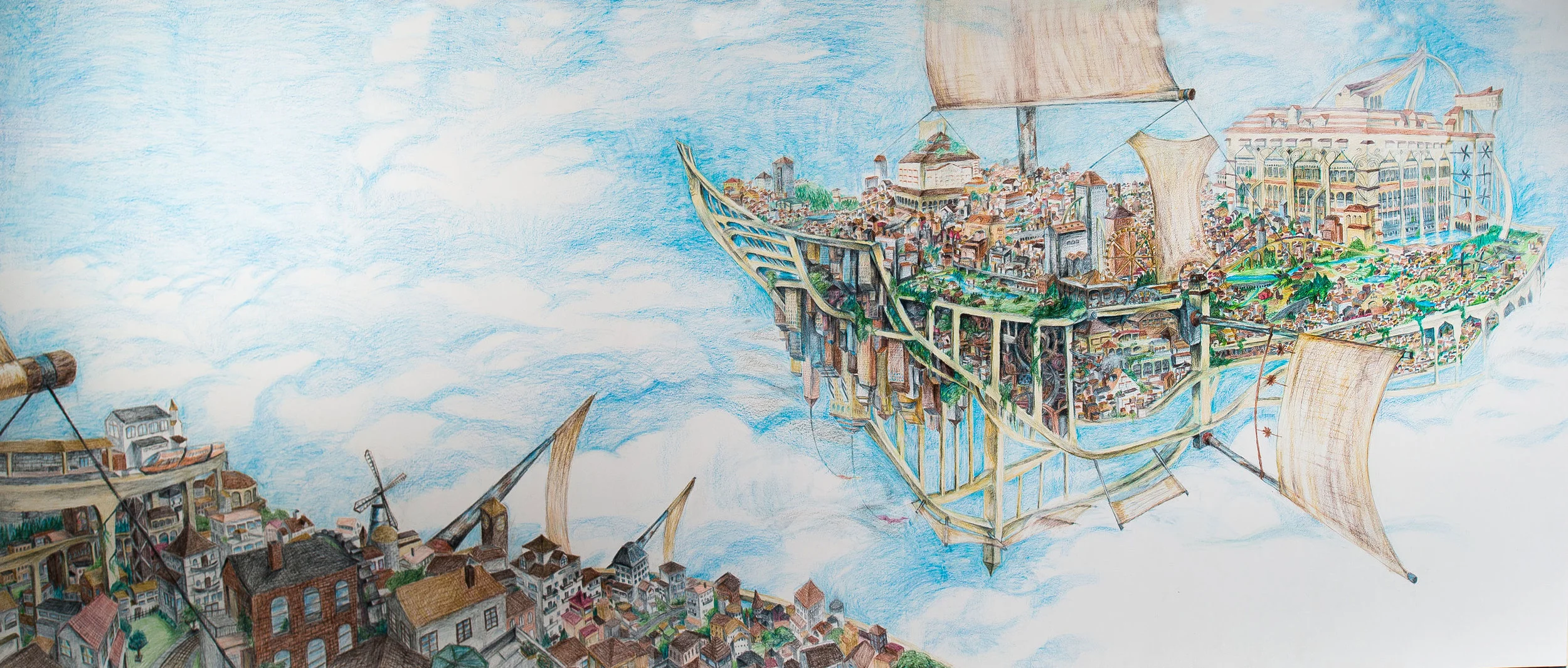 Flying Cities Prismacolor Artstix on Primed Wall. 9'x14' August 2015