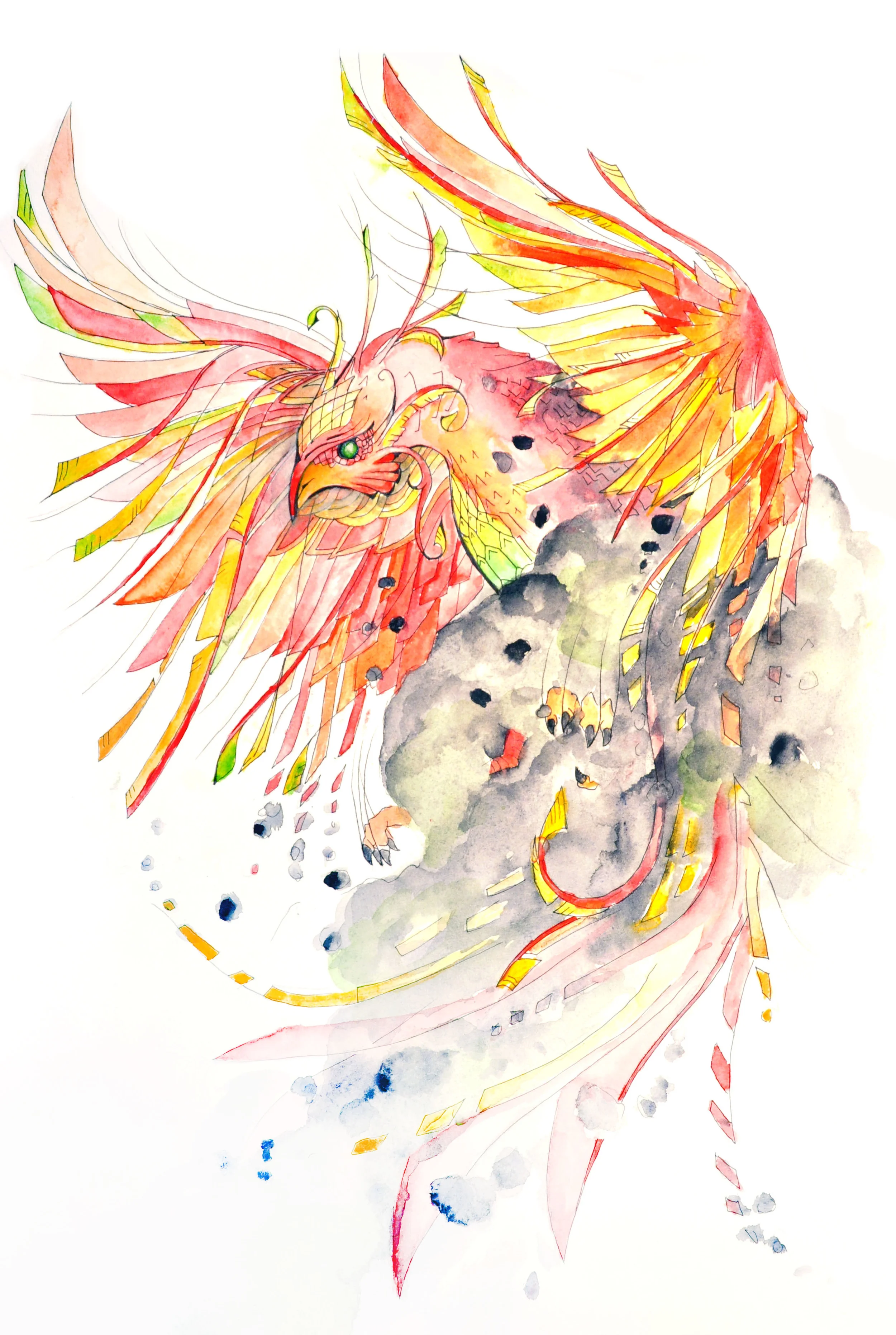 Phoenix Tattoo Design Watercolor on Paper January 2016