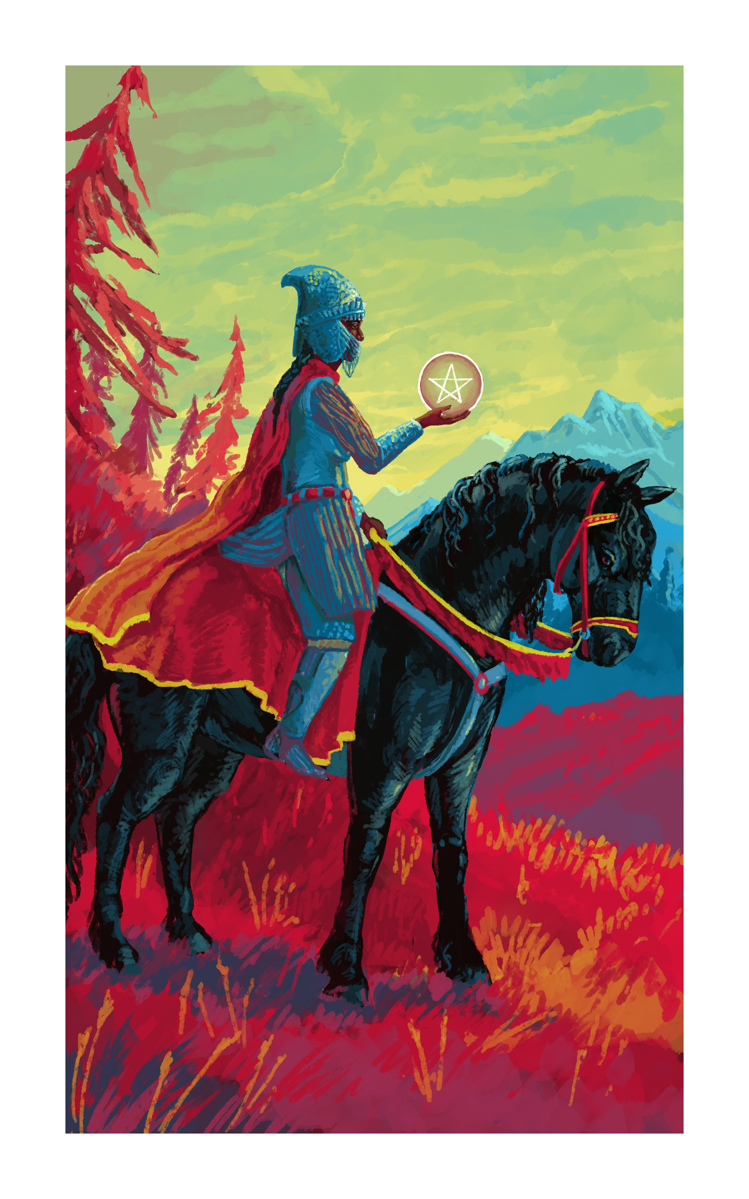 Tarot: Knight of Pentacles: 2023
5"x8" Print on elegance velvet $75
