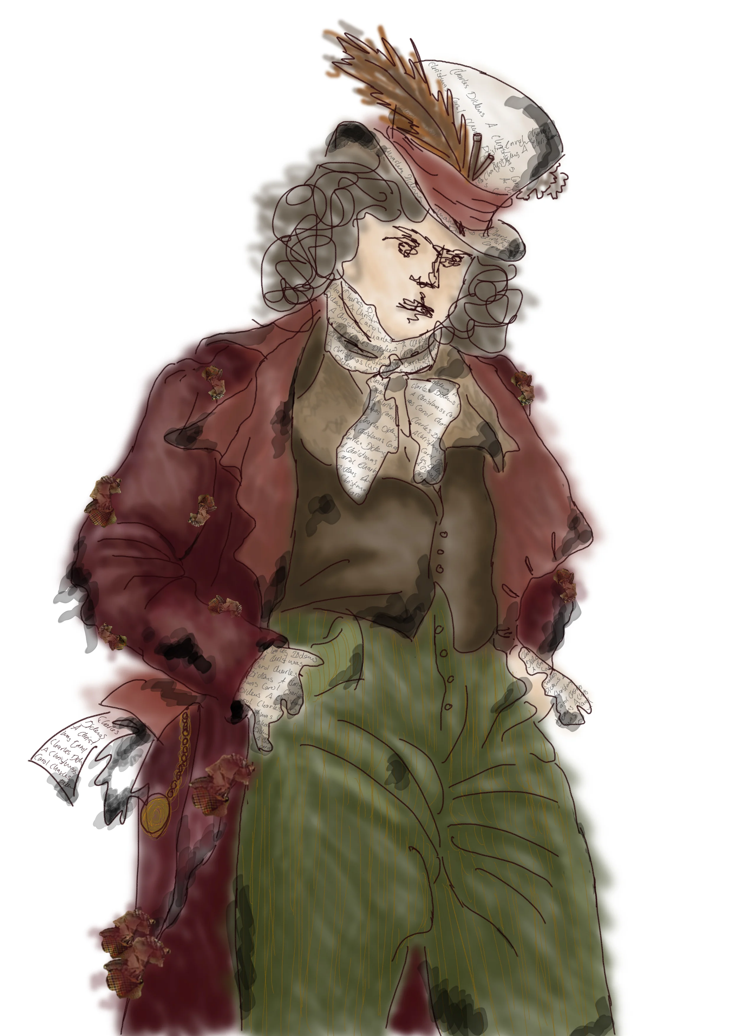 Charles Dickens costume design (concept by Chloé Doherty, digital illustration by Vivien Wilson)