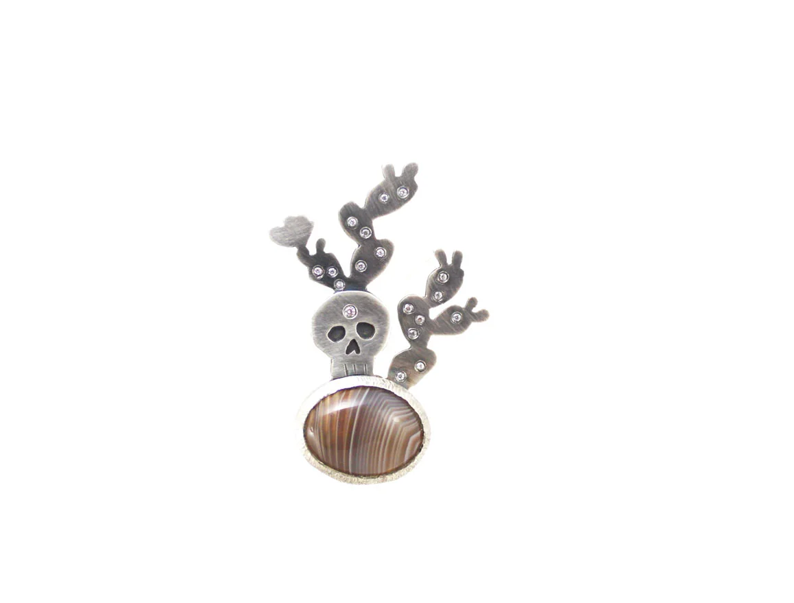 Prickly Pear Skull & Agate pendant
