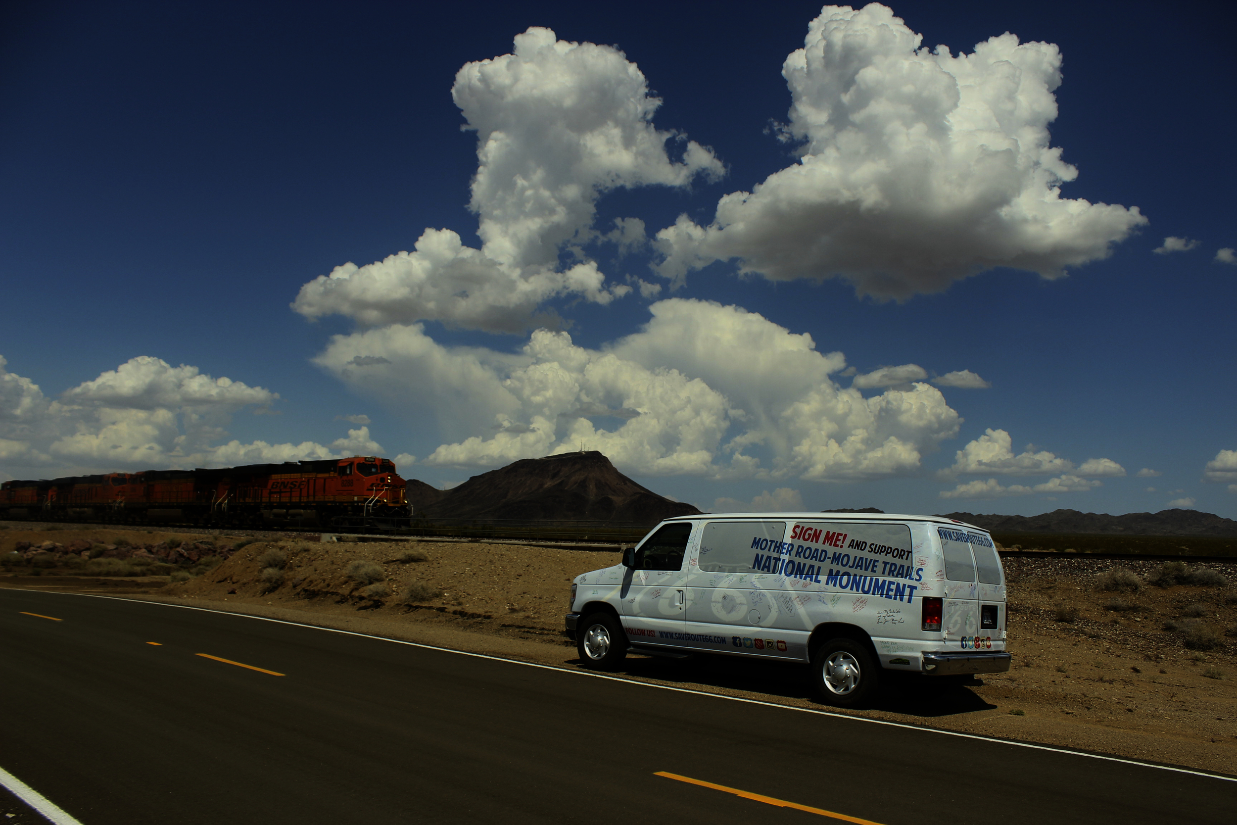 The Save Route 66 Traveling Petition Van in the Mojave Desert | July 6, 2015