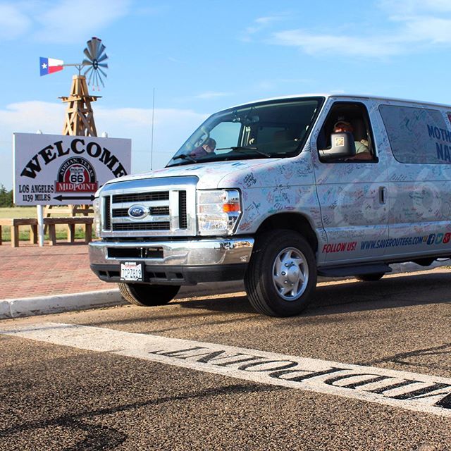 We've passed the Midpoint! Located in Adrian TX, it is equidistance between Los Angelas and Chicago. Thank you to @thebigtexan for legendary food and rest. Sweeping into Oklahoma! #saveroute66