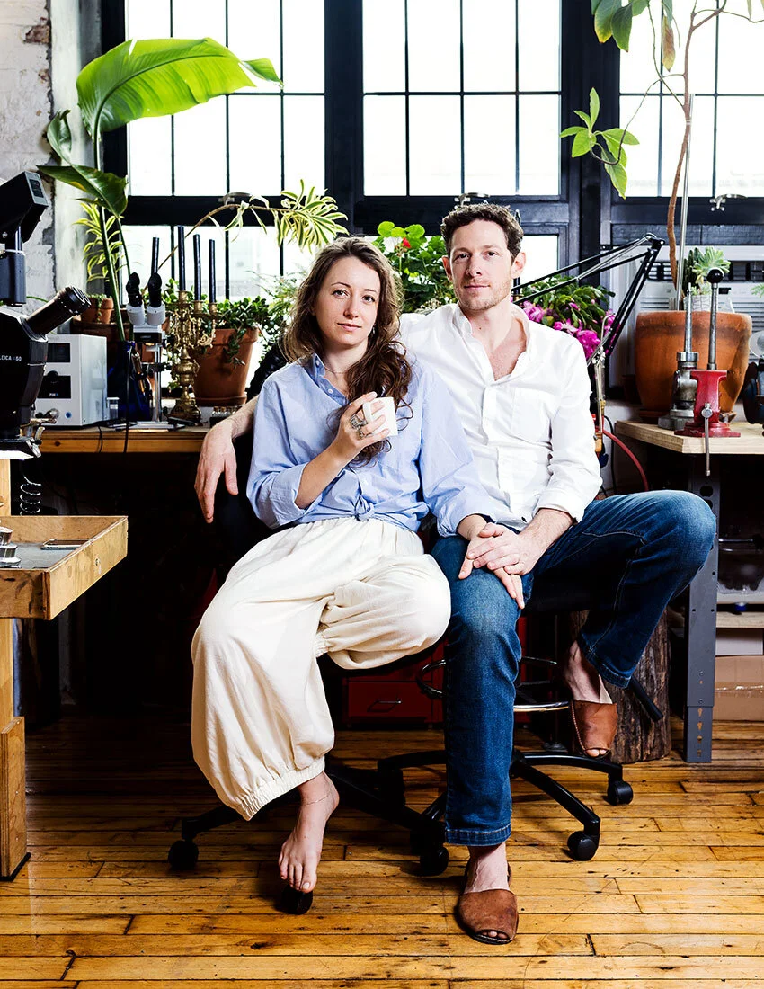  Husband and wife jewelry duo of Jack+G, Gretchen Anderson and Jack Danziger, in their Brooklyn studio. 