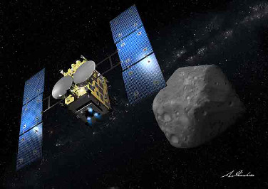 Dr. Driss Takir stops by the show. He explains how he looks for water that’s molecularly bound up in the rocks on asteroids. He also tells us about the Hayabusa-2 mission , which will put rovers on the the surface of asteroid Ryugu. Image: JAXA