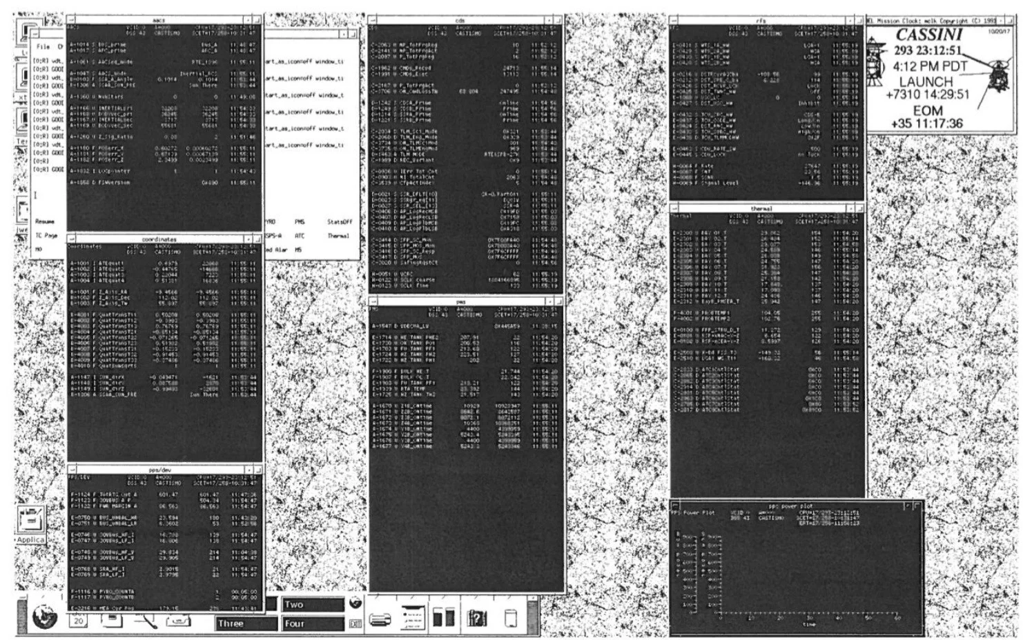 Julie's view of her desktop while she was monitoring Cassini's telemetry. Credit: Julie Webster
