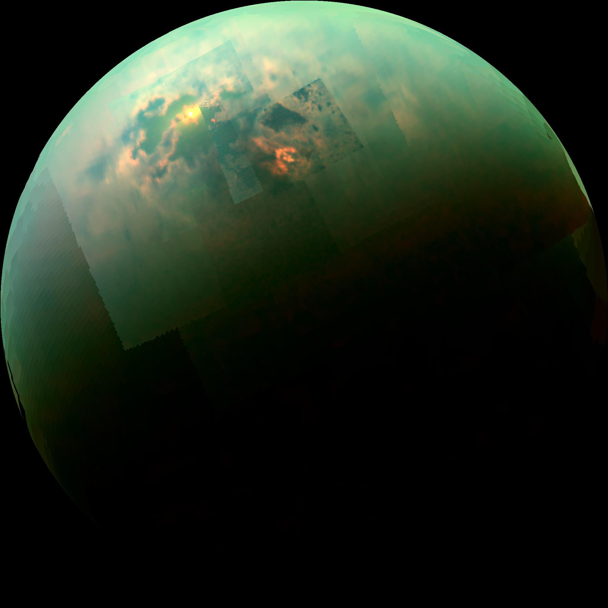 Dr. Alejandro Soto returns to the show to talk about how lakes on Titan and on Earth influence the nearby atmosphere. He talks about how lakes create breezes that allow for sailing on Earth, and how the situation changes on Titan. Titan's seas reflect the sun's light. Cassini spacecraft photo, credit NASA / JPL-Caltech / University of Arizona / University of Idaho .