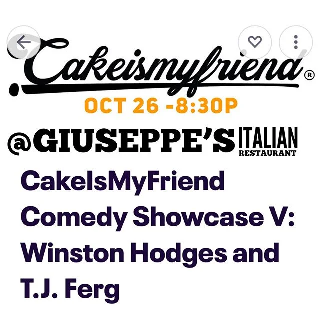 It’s baaaaack! Oct 26! Early bird tix til 23rd #haymarketva #gainesvilleva Eventbrite ticket info here - https://www.eventbrite.com/e/cakeismyfriend-comedy-showcase-v-winston-hodges-and-tj-ferg-tickets-77269464047?ref=eios @tjferglaughs @winstonhcomedy