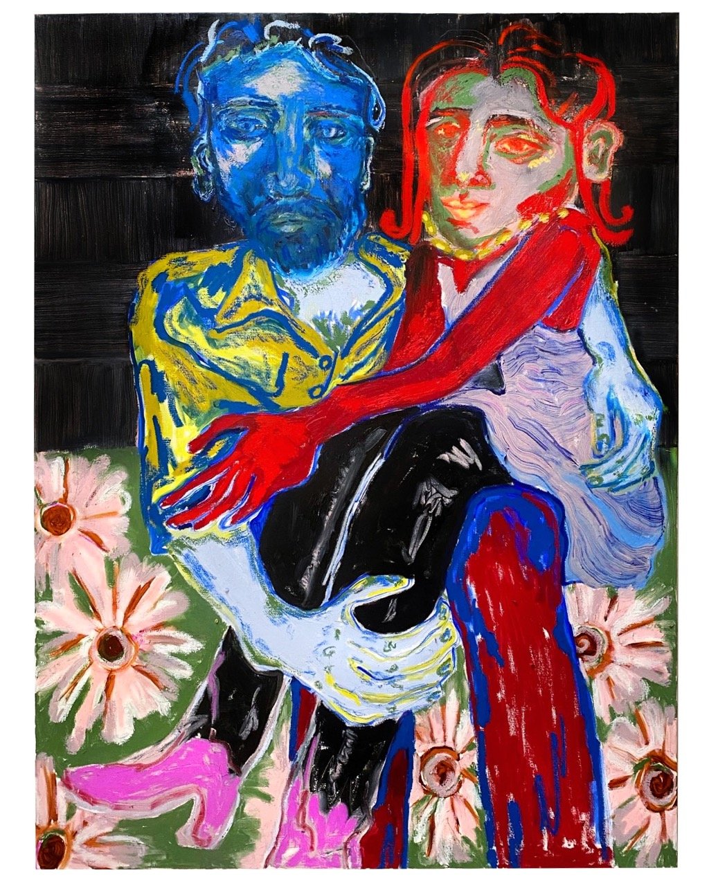 Party Bus , 2023 oil, acrylic, soft pastel and spray paint on canvas 48 x 36 inches