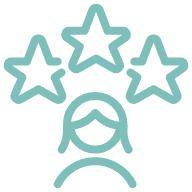 Line drawing of a person with three stars above their head.