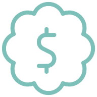 A drawing of a cloud with a dollar sign inside it.