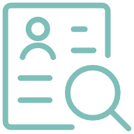 Icon of a resume or profile with a magnifying glass.