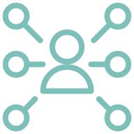 Icon of a person with connected nodes representing networking or connections