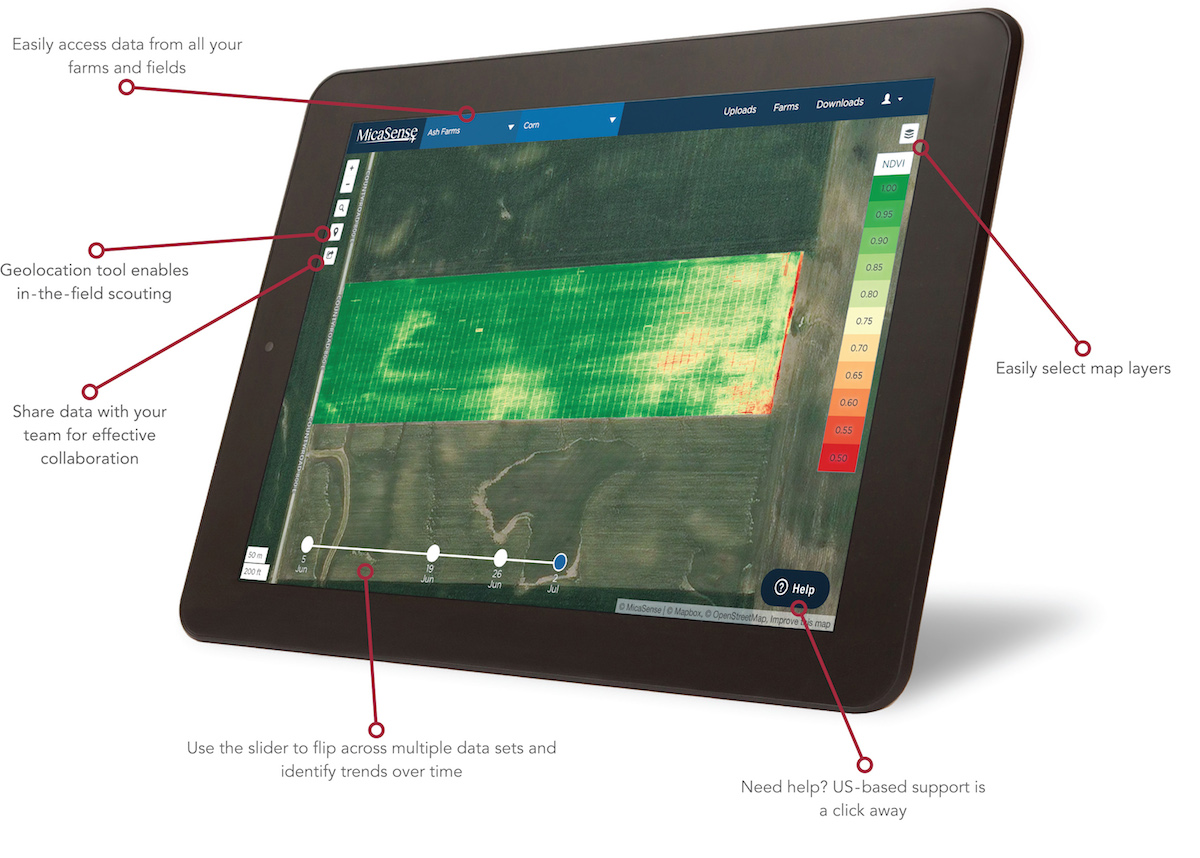 MicaSense ATLAS™ offers a powerful data service for storage, processing, analysis, and presentation of multispectral data. Using secure cloud-based servers, your raw data is processed into actionable information that can be accessed from any internet-connected device.