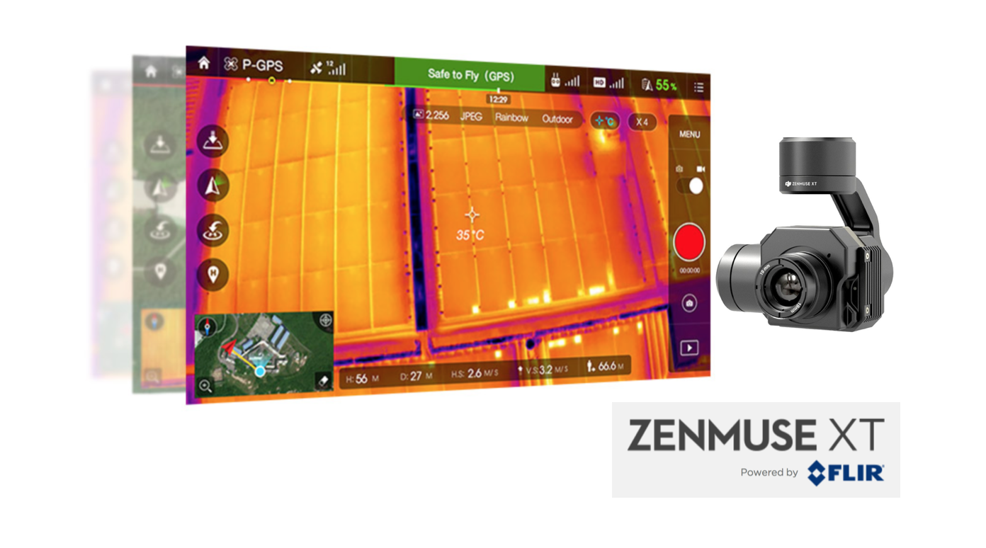 The camera on the DJI Zenmuse XT is developed by FLIR. It provides high-sensitivity (50mK) infrared scanning at 640/30 fps or 336/60 fps depending on the camera model. Stabilized and controlled by a custom DJI gimbal, it provides smooth, clear imagery and 360 degrees of seamless rotational movement.