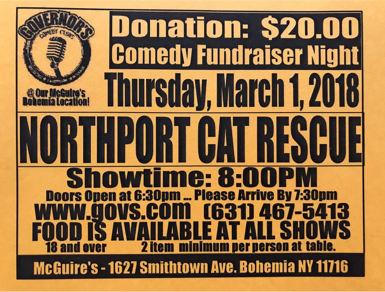 Northport Cat Rescue Comedy Club Event 2018