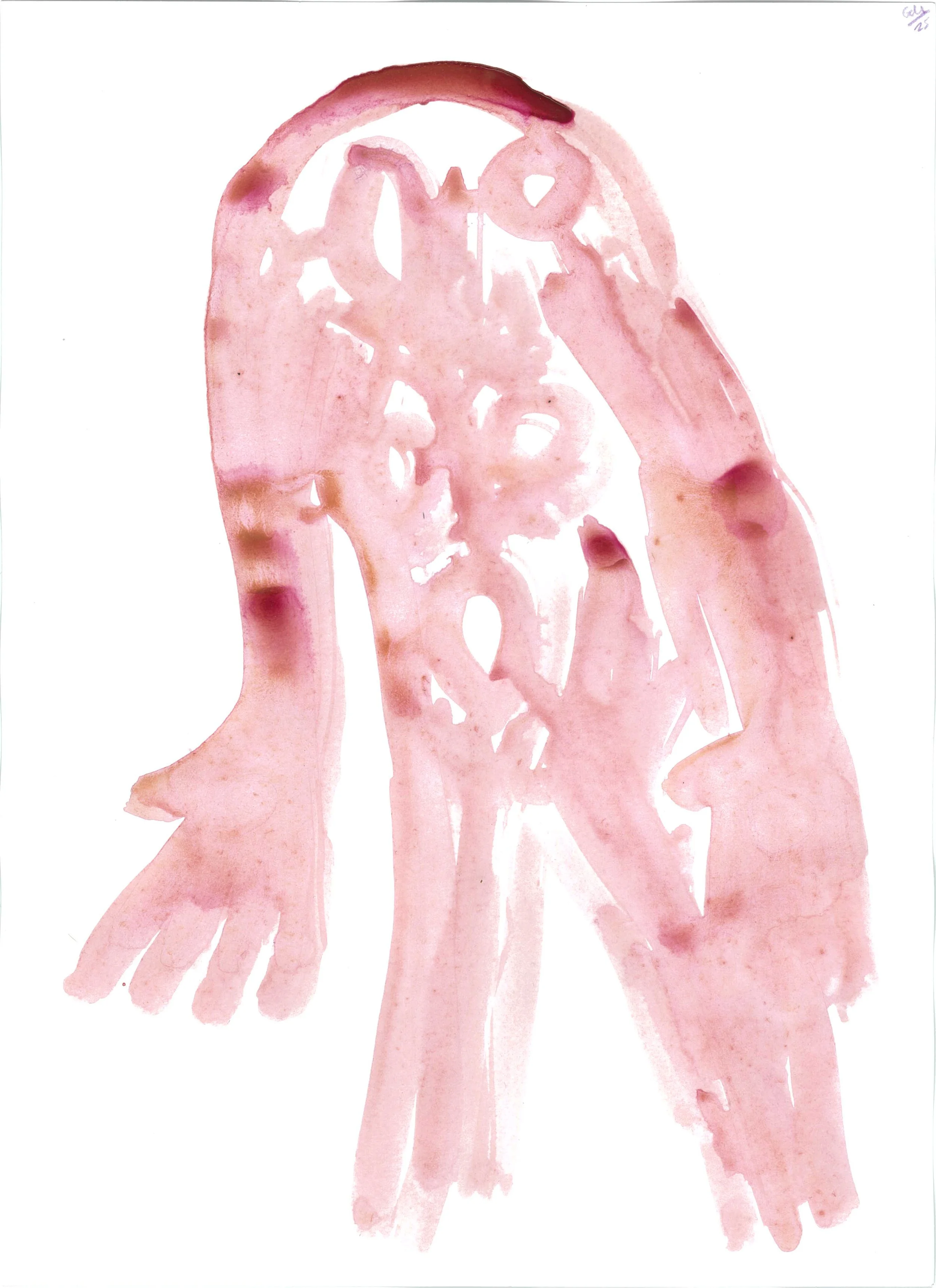 Mud Golem #5 , 2025 Dead sea mud, red pigment on paper. 24 × 36 cm. Inquire