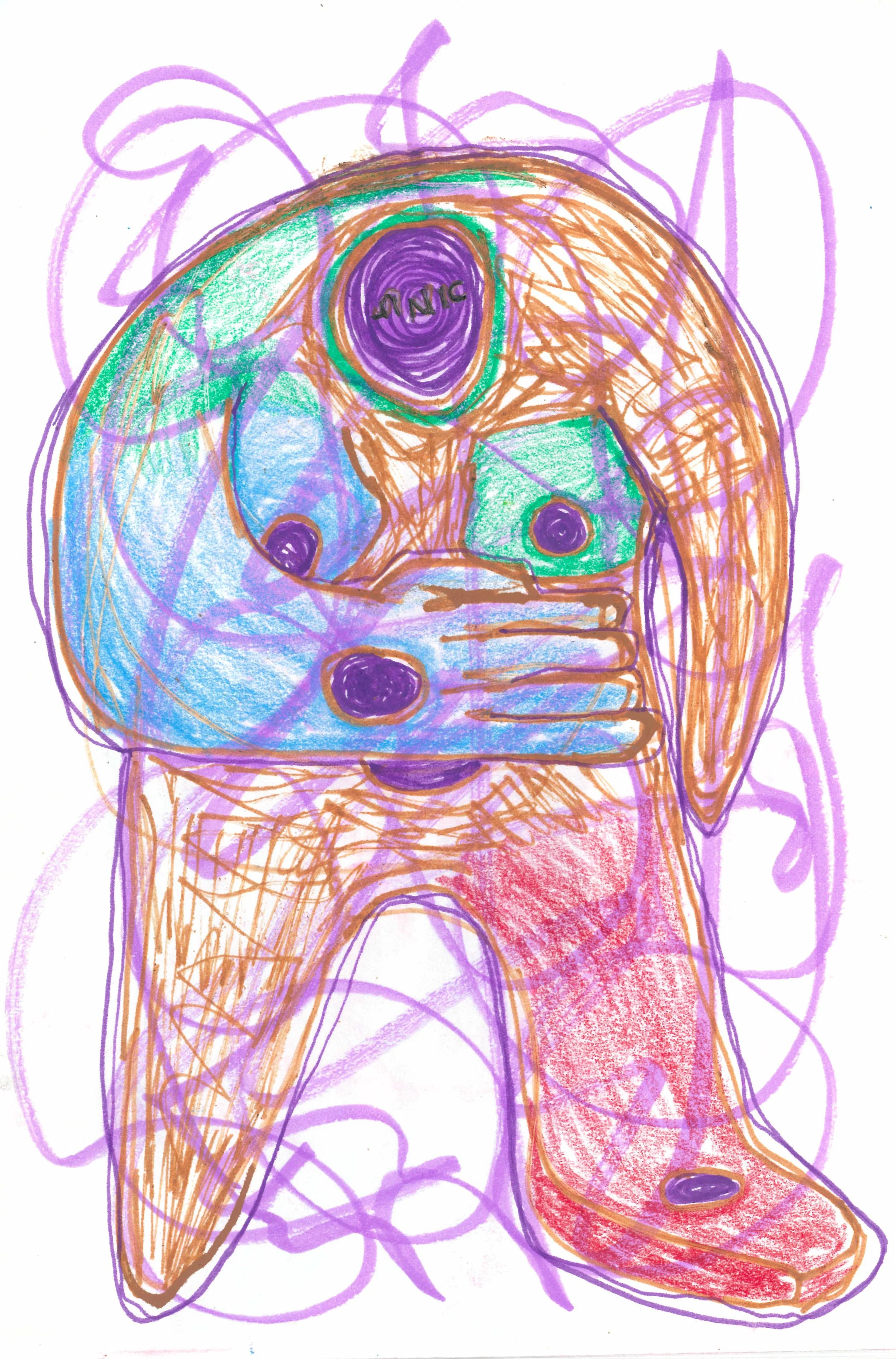   Golem/Self Friendly , 2025  Pencil and ink on paper 