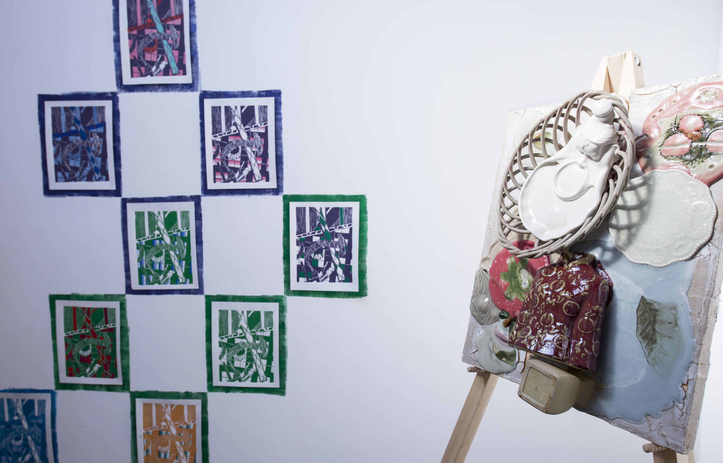 Installation view, clockwise from left: Becca Lofchie, Emily Sudd.