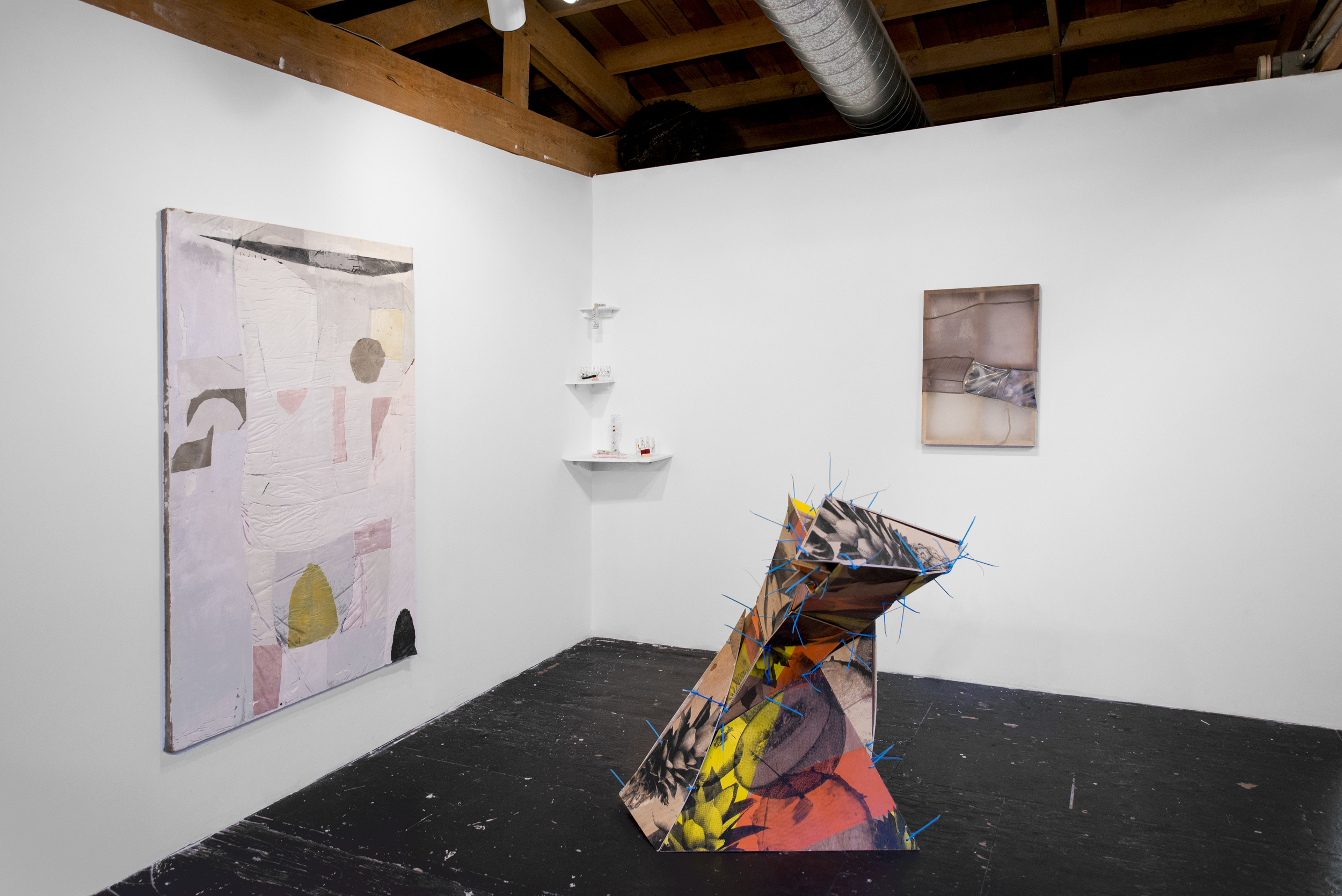 Installation view, clockwise from left: Erin Morrison, Kricket Lane, Lindsay Preston-Zappas, Erica Mahinay.