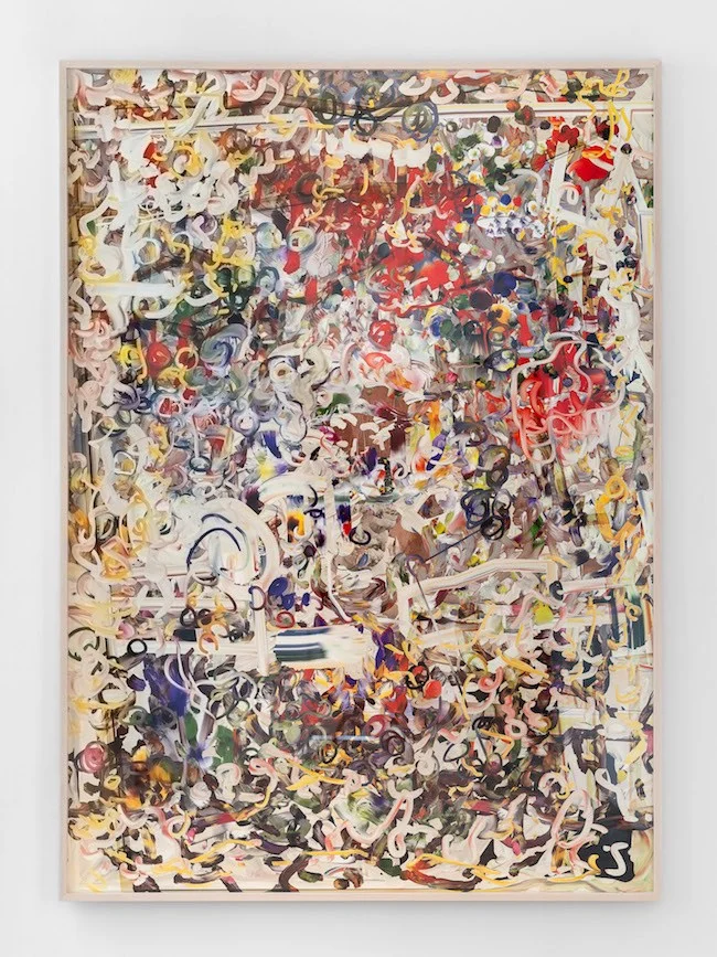 Petra Cortright, man_bulbGRDNopenz@CharlezSchwaabSto9ds (2016). Digital painting on Sunset Hot Press Rag paper, 82.4 x 59 inches. Image courtesy of 1301PE, Los Angeles. Photo: Chris Adler.