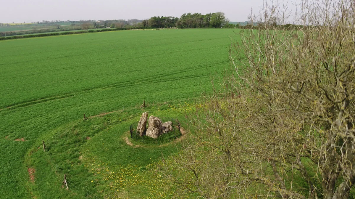 A view to the east across the Whispering Knights dolmen.