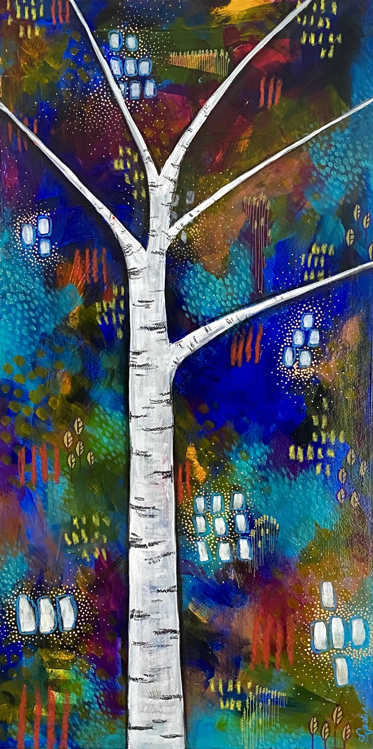 "DANCING LIGHTS" — 12 X 24" Original acrylic painting on cradled wood panel