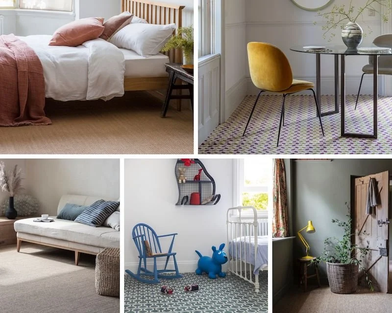 Collage of four interior rooms