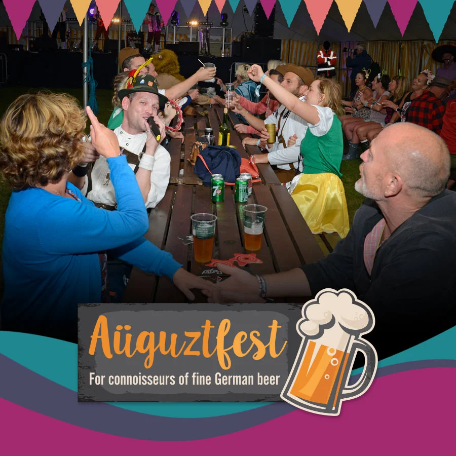 Prost! Raise your stein for the return of SATURDAY nights Auguztfest where we welcome back the fantastic Bierkeller Schunklers! Held in our NEW Bar Big Top, the evening kicks off with performances from our renowned Oompah band!Come in Fancy Dress an…