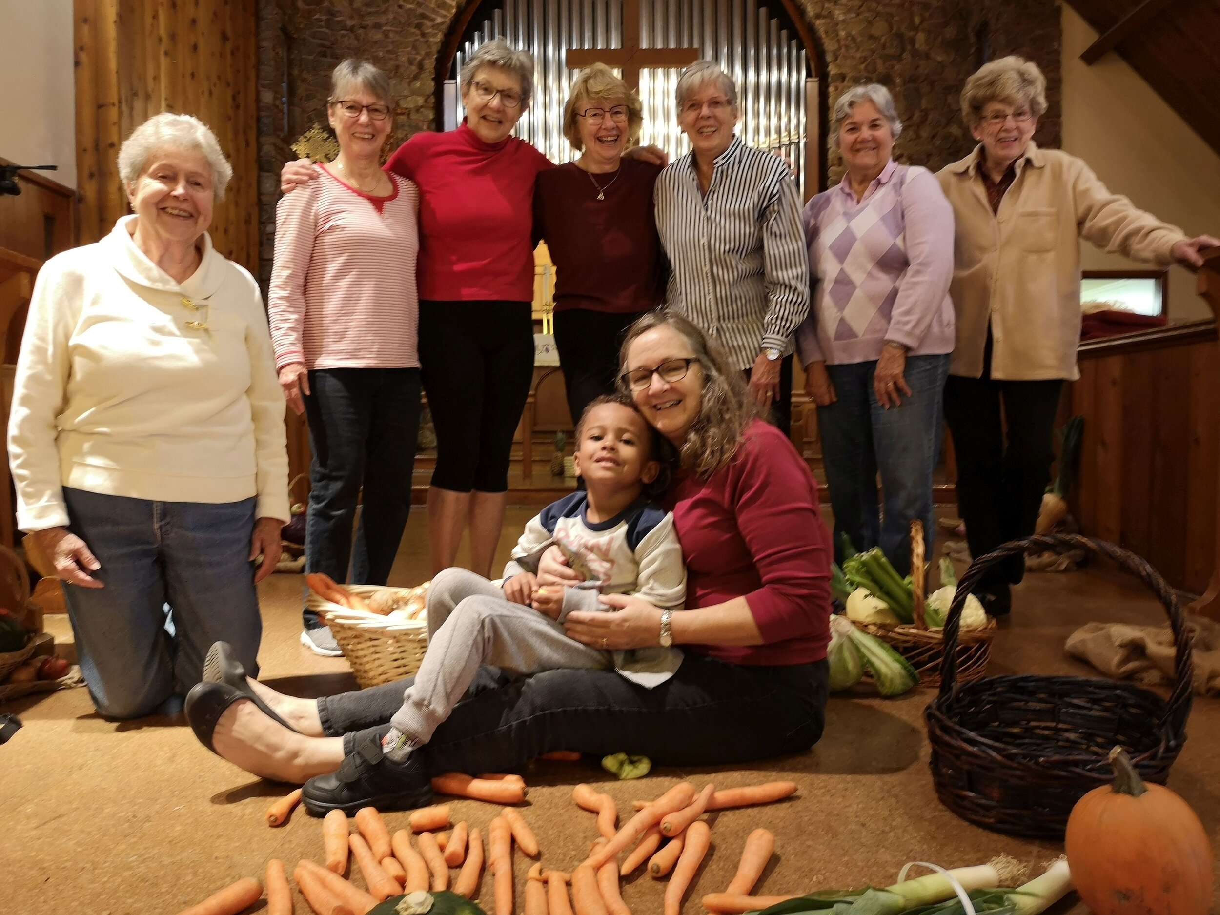  We decorate the church with harvest produce at thanksgiving.  the food is then donated to omega community resources.  