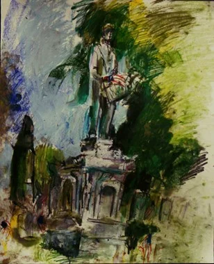 Howard Skrill, Our Drummer Boy from Green-Wood Cemetery, Brooklyn, , oil stick, oil pastel, chalk pastel, colored and graphite pencils on paper, 14” x 17”, ©2016