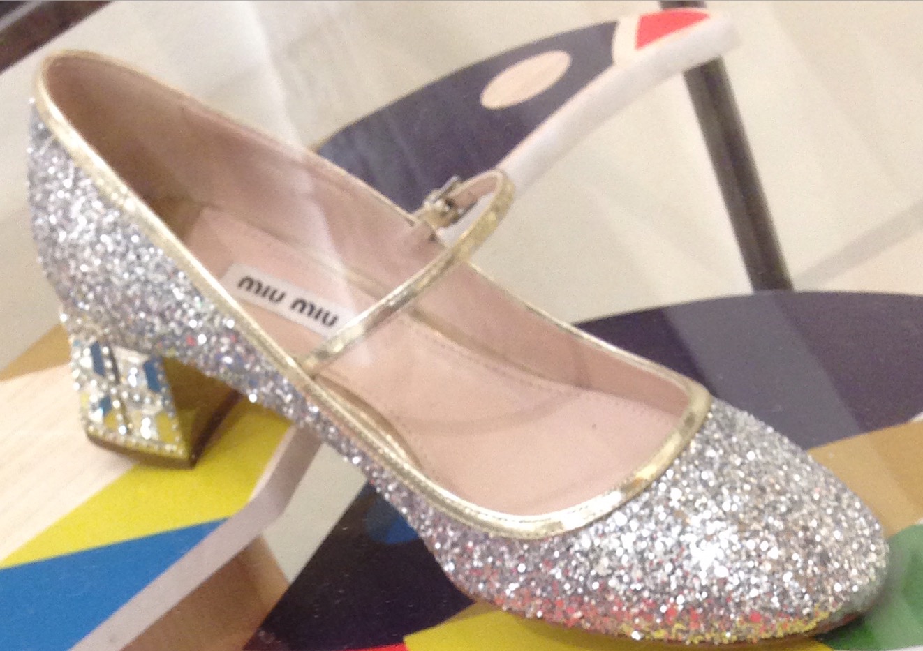 Miu Miu shoe detail at Nordstrom - Proof that something that sparkles can also be sensible. - Photo credit Heather Phillips