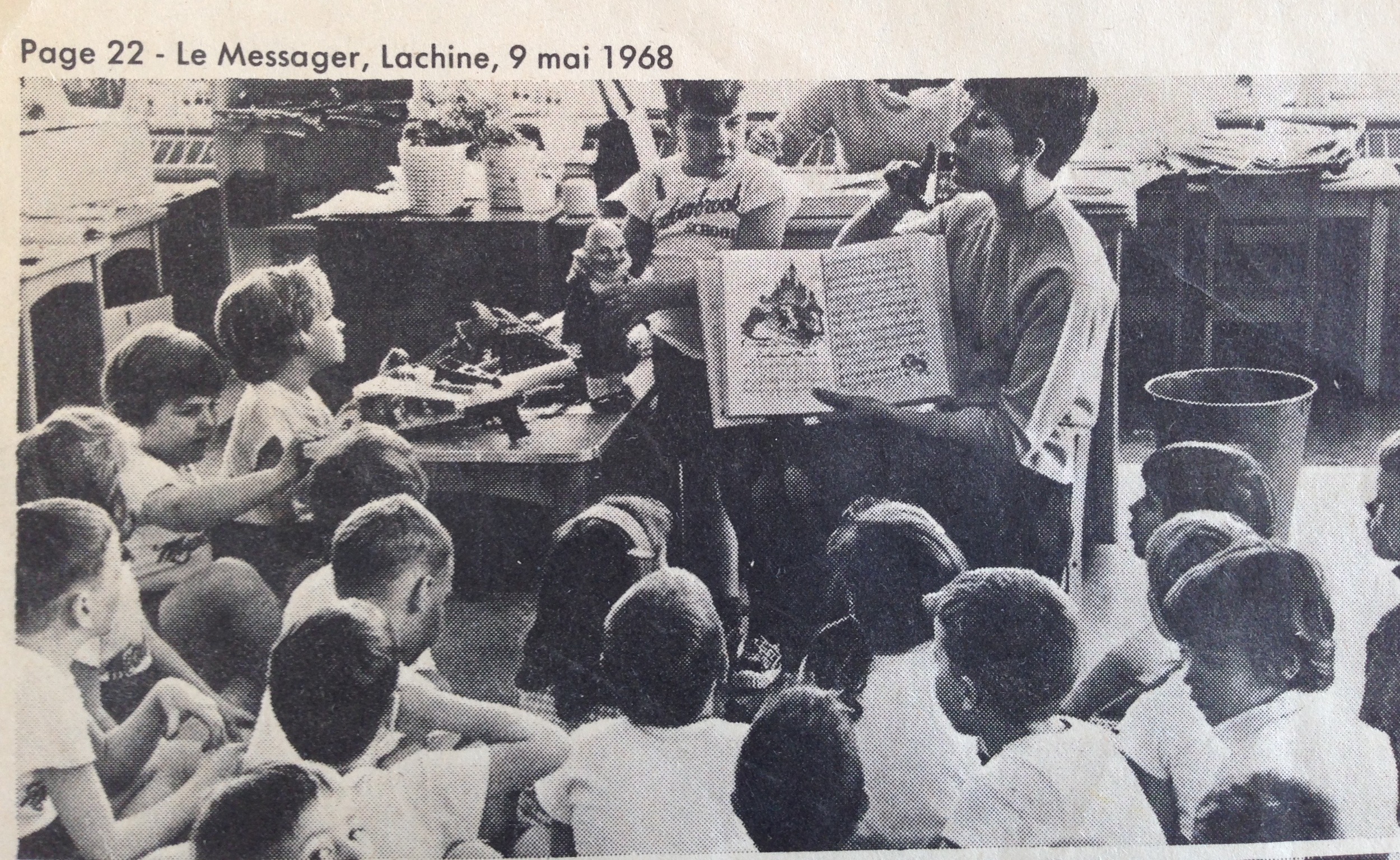 Mrs. Drummond reading a staged story for the benefit of the press, during show and tell. That's me on the left, getting a closer look at Ricky's weird wizard doll that he brought in. My toys were mostly cut outs of Bible characters stuck onto a flannel cloth, so seeing a somewhat pagan action figure was pretty exciting .
